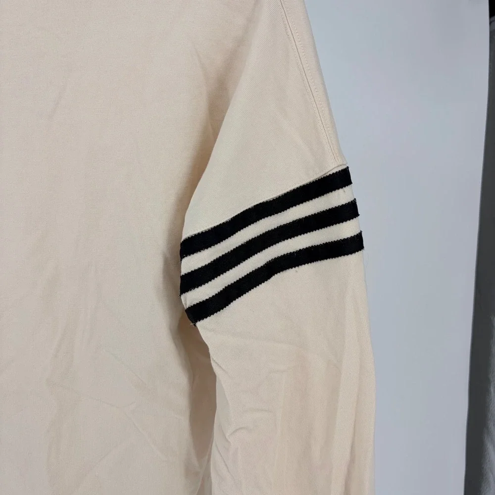 Adidas Long Sleeve Shirt Medium Beige 3-Stripe Drop Shoulder HS1525